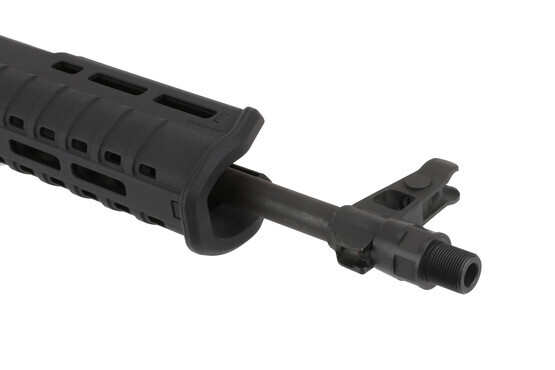 The Mounting Solutions Plus 5/8x24 Muzzle Device Adapter attached to an ak46 semi automatic rifle